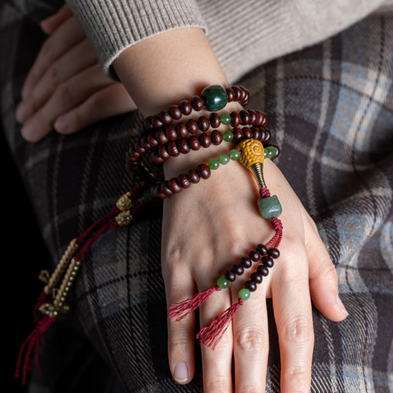Buddha Stones Natural Tibet 108 Mala Beads Purple Bodhi Seed Hetian Cyan Jade Copper Dorje Peace Bracelet - image 12