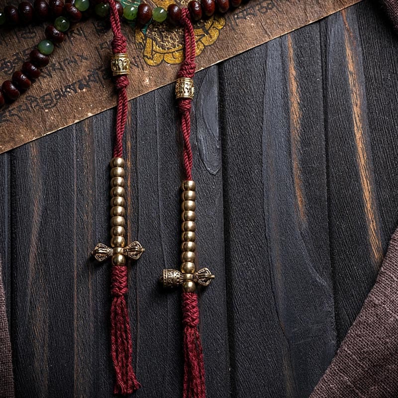 Buddha Stones Natural Tibet 108 Mala Beads Purple Bodhi Seed Hetian Cyan Jade Copper Dorje Peace Bracelet - image 9
