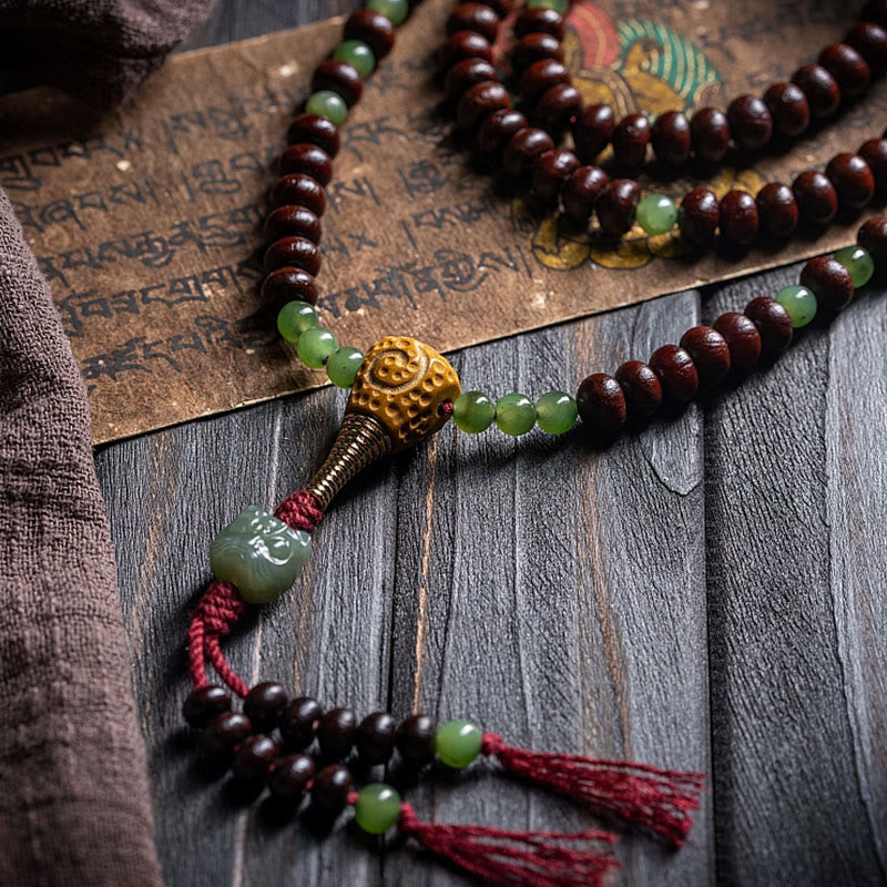 Buddha Stones Natural Tibet 108 Mala Beads Purple Bodhi Seed Hetian Cyan Jade Copper Dorje Peace Bracelet - image 7