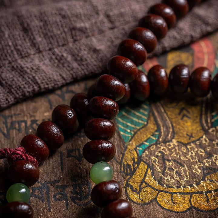 Buddha Stones Natural Tibet 108 Mala Beads Purple Bodhi Seed Hetian Cyan Jade Copper Dorje Peace Bracelet - image 3