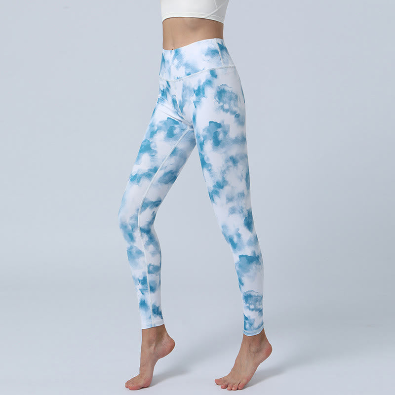 Buddha Stones Flowers Leaves Print Sports Fitness Yoga High Waist Leggings Women's Yoga Pants - Aqua White - US8-10，UK/AU12-14，EU40-42 (XL) - image 20