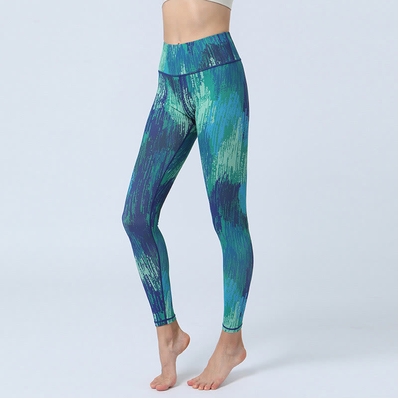 Buddha Stones Leaves Print Sports Fitness Yoga High Waist Leggings Women's Yoga Pants - Green Blue - US8-10，UK/AU12-14，EU40-42 (XL) - image 7