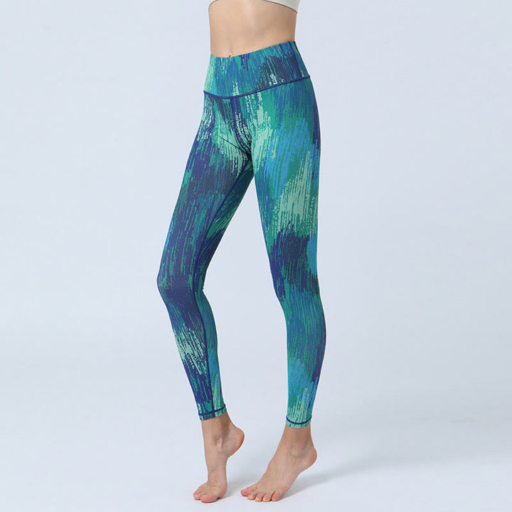 Buddha Stones Leaves Print Sports Fitness Yoga High Waist Leggings Women's Yoga Pants - Green Blue - US8-10，UK/AU12-14，EU40-42 (XL) - image 7