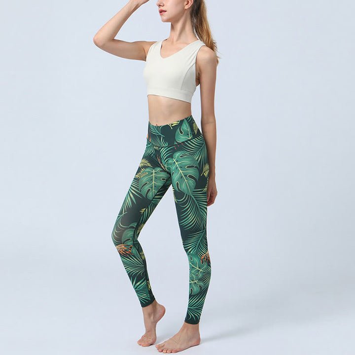 Buddha Stones Leaves Print Sports Fitness Yoga High Waist Leggings Women's Yoga Pants - image 5