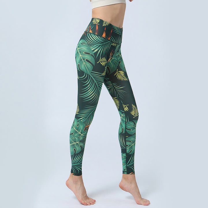 Buddha Stones Leaves Print Sports Fitness Yoga High Waist Leggings Women's Yoga Pants - image 2