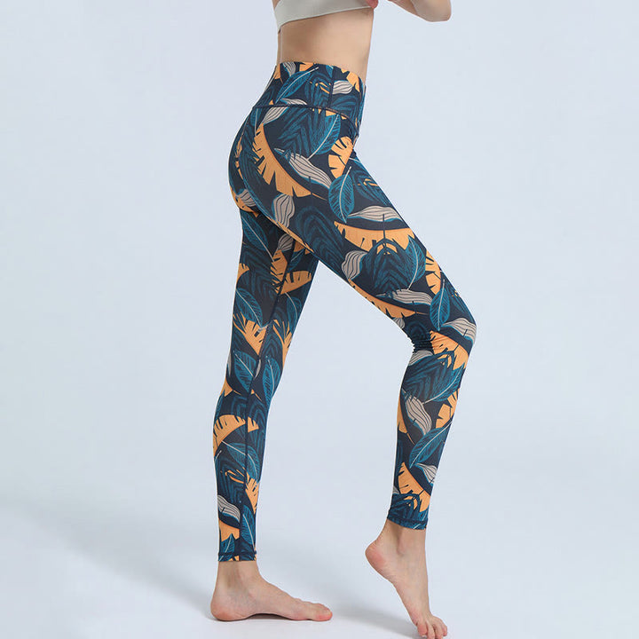 Buddha Stones Leaves Print Sports Fitness Yoga High Waist Leggings Women's Yoga Pants - image 15