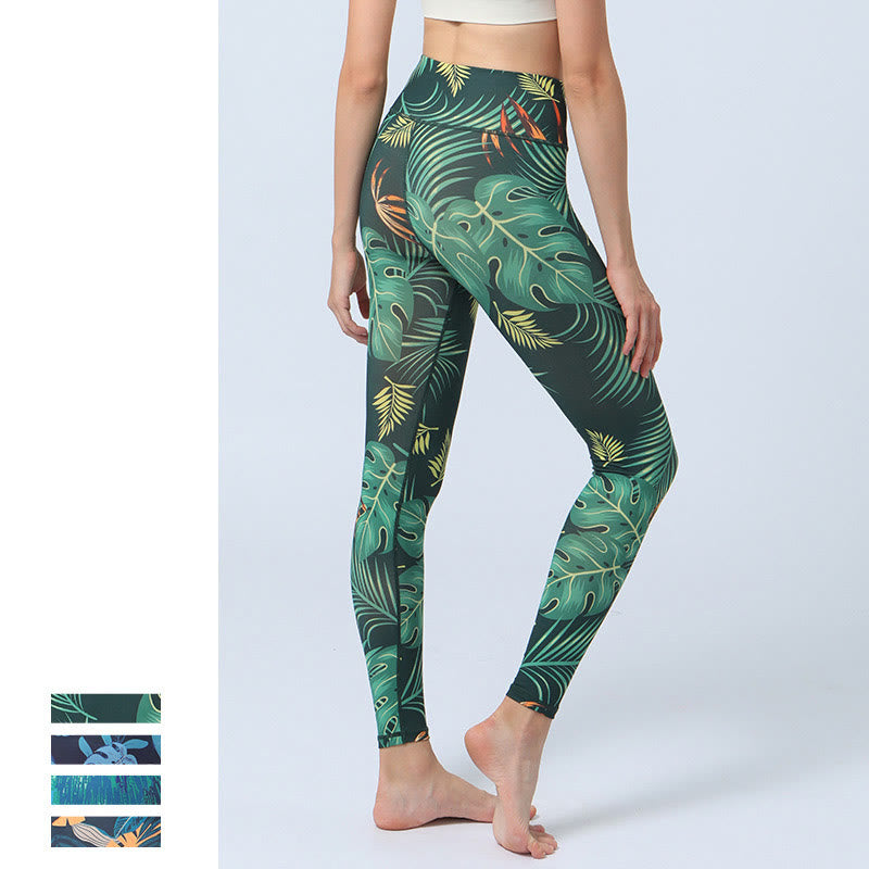 Buddha Stones Leaves Print Sports Fitness Yoga High Waist Leggings Women's Yoga Pants - image 4