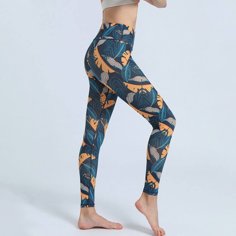 Buddha Stones Leaves Print Sports Fitness Yoga High Waist Leggings Women's Yoga Pants - image 15