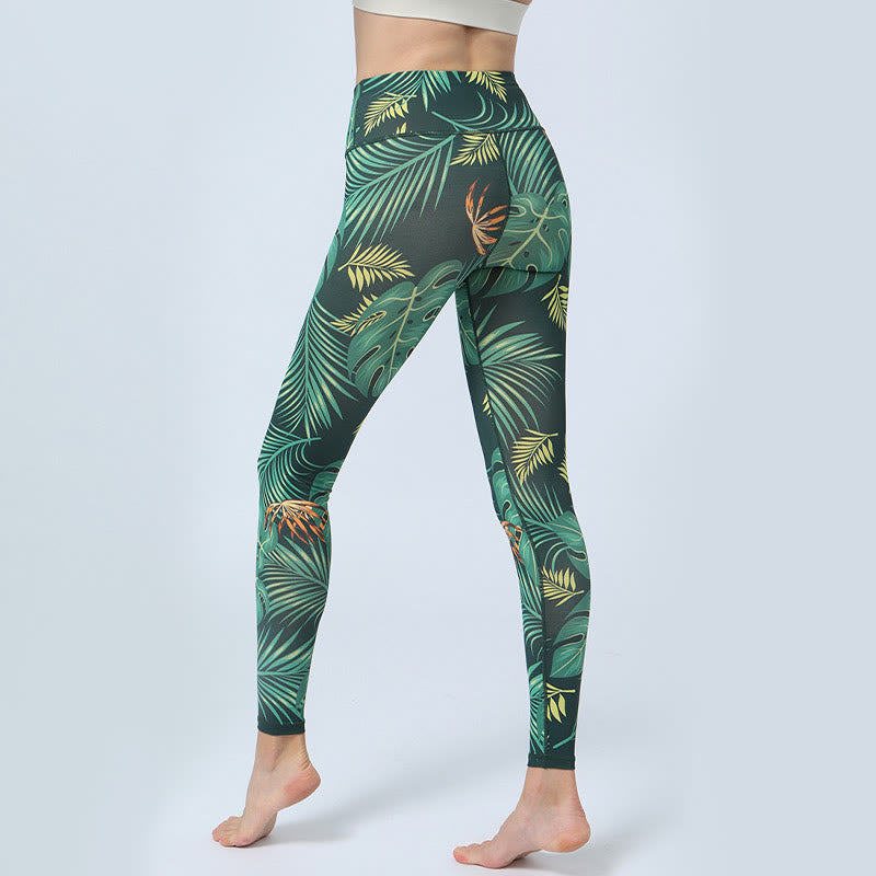 Buddha Stones Leaves Print Sports Fitness Yoga High Waist Leggings Women's Yoga Pants - image 3