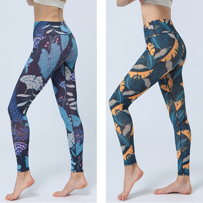 Buddha Stones Leaves Print Sports Fitness Yoga High Waist Leggings Women's Yoga Pants - image 16