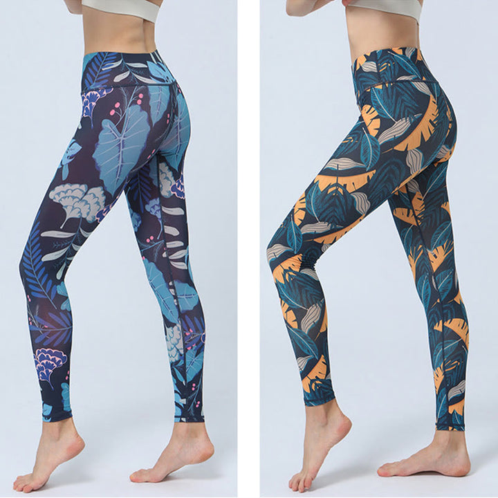 Buddha Stones Leaves Print Sports Fitness Yoga High Waist Leggings Women's Yoga Pants - image 16