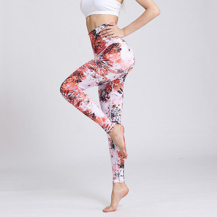 Buddha Stones Red Pink Flowers Print Sports Fitness Yoga High Waist Leggings Women's Yoga Pants - XL(Waist 67cm/Hips 87cm/Length 94.5cm) - image 0