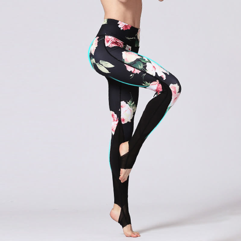 Buddha Stones Rose Peony Flower Print Design Sports Fitness Yoga Leggings Women's Yoga Pants - image 2