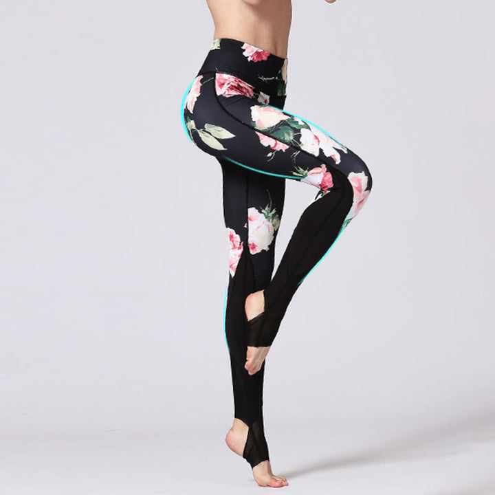 Buddha Stones Rose Peony Flower Print Design Sports Fitness Yoga Leggings Women's Yoga Pants - image 2