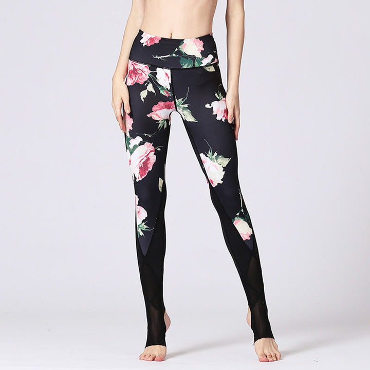 Buddha Stones Rose Peony Flower Print Design Sports Fitness Yoga Leggings Women's Yoga Pants - image 3