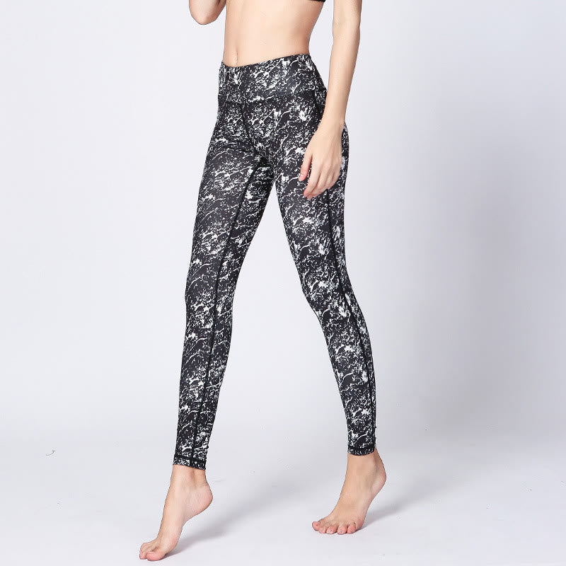 Buddha Stones Camo Print Sports Fitness Yoga High Waist Leggings Women's Yoga Pants - Black White - US8-10，UK/AU12-14，EU40-42 (XL) - image 6