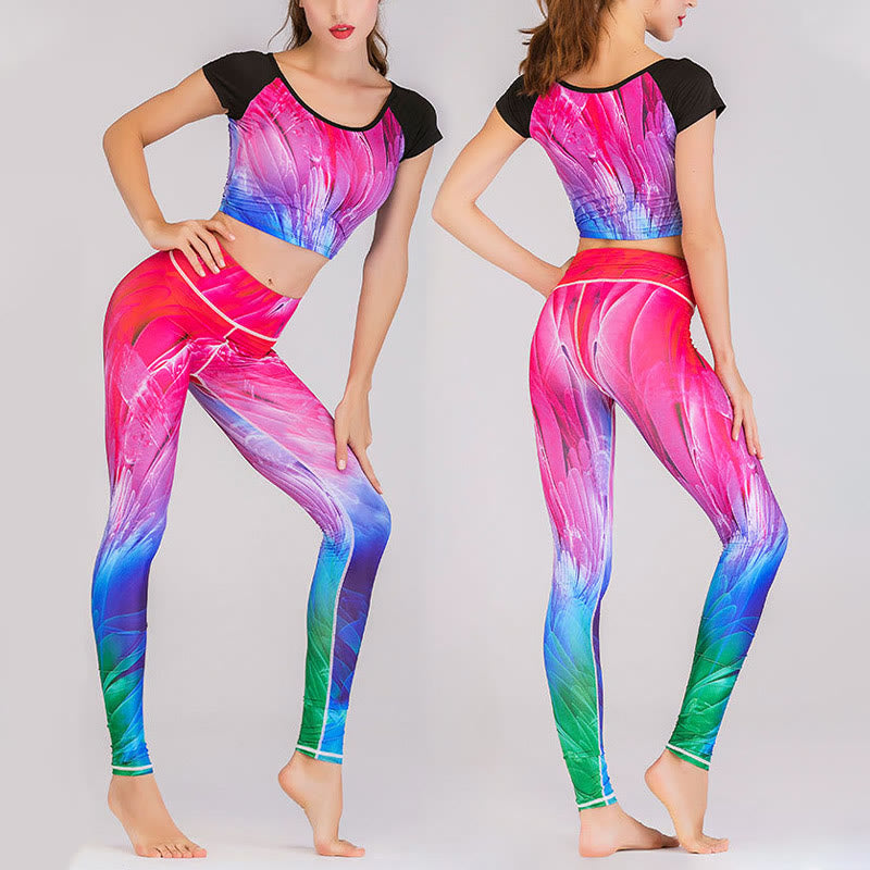 Buddha Stones 2Pcs Undersea World Mysterious Girl Gradient Color Print Top Pants Sports Fitness Yoga Women's Yoga Sets - Gradient Color - US12，UK/AU16，EU44 (XL)  - image 7