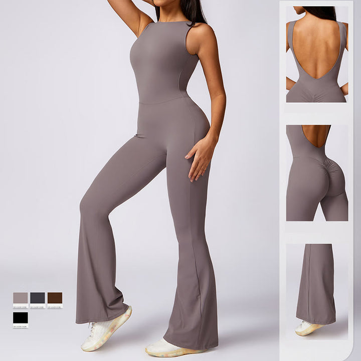 Buddha Stones Women Casual Sleeveless Jumpsuit Flare Pants Sports Fitness Yoga Bodysuit - image 5