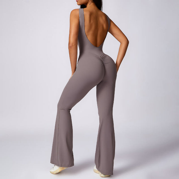 Buddha Stones Women Casual Sleeveless Jumpsuit Flare Pants Sports Fitness Yoga Bodysuit - image 3