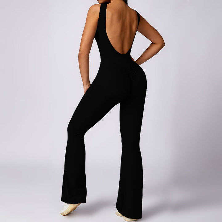 Buddha Stones Women Casual Sleeveless Jumpsuit Flare Pants Sports Fitness Yoga Bodysuit - image 10