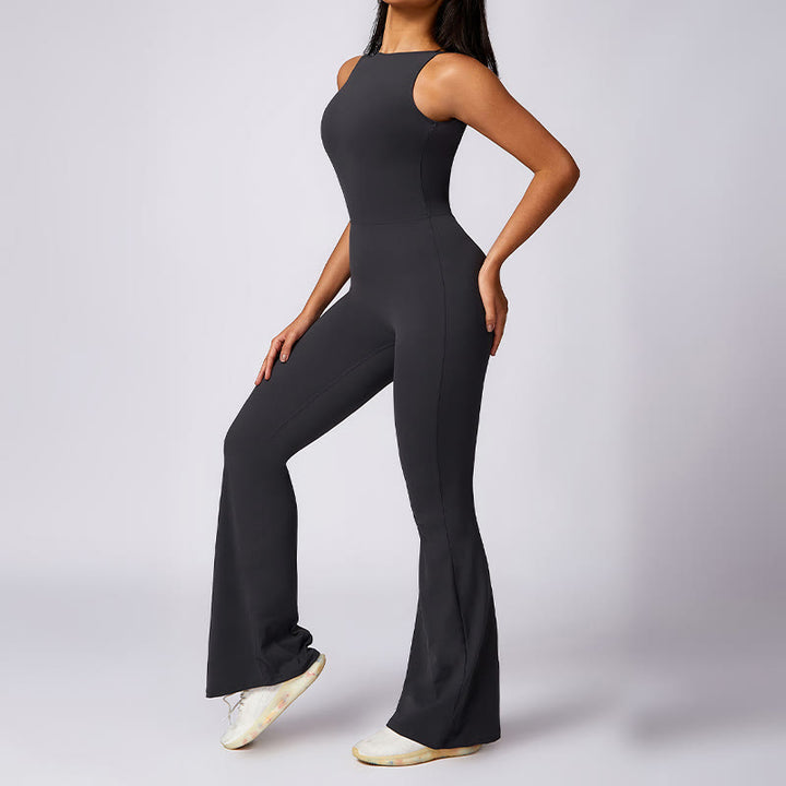 Buddha Stones Women Casual Sleeveless Jumpsuit Flare Pants Sports Fitness Yoga Bodysuit - image 15