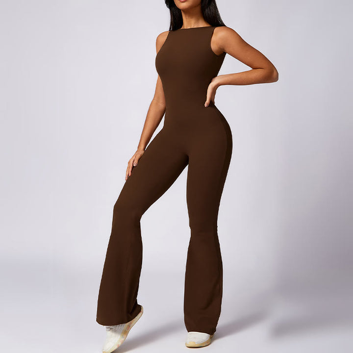 Buddha Stones Women Casual Sleeveless Jumpsuit Flare Pants Sports Fitness Yoga Bodysuit - image 21