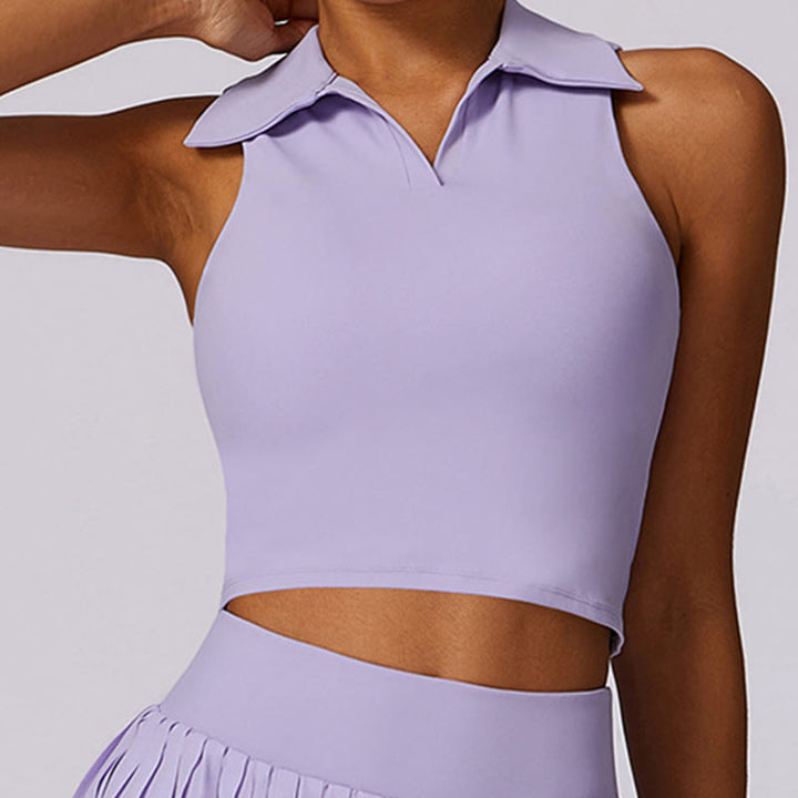 Buddha Stones Polo Collar Crop Tank Top Tennis Skirts Pleated Shorts With Pocket Sports Yoga Outfits - image 6
