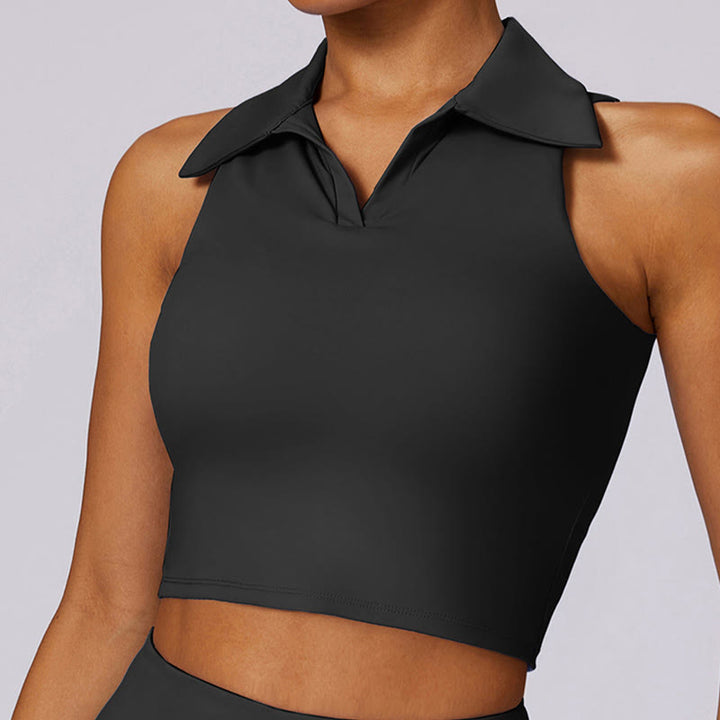 Buddha Stones Polo Collar Crop Tank Top Tennis Skirts Pleated Shorts With Pocket Sports Yoga Outfits - Black - Top - US8-10，UK/AU12-14，EU40-42 (XL) - image 13