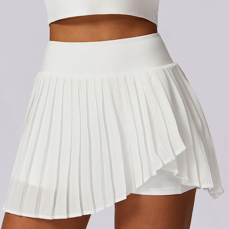Buddha Stones Polo Collar Crop Tank Top Tennis Skirts Pleated Shorts With Pocket Sports Yoga Outfits - White - Shorts - US8-10，UK/AU12-14，EU40-42 (XL) - image 31