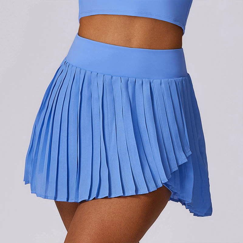 Buddha Stones Polo Collar Crop Tank Top Tennis Skirts Pleated Shorts With Pocket Sports Yoga Outfits - Blue - Shorts - US8-10，UK/AU12-14，EU40-42 (XL) - image 43