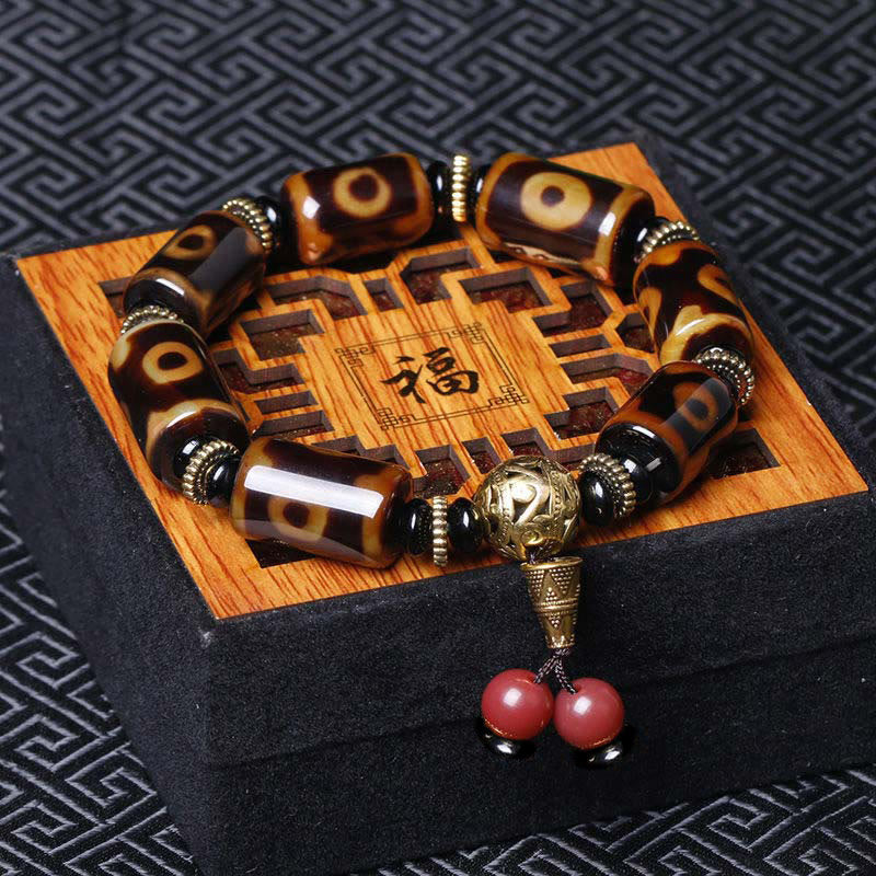 Buddha Stones Tibetan Nine-Eye Dzi Bead Fortune Charm Bracelet - Nine-Eye Dzi Bead - image 0