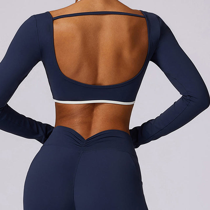 Buddha Stones Solid Color Halter Neck Bra Long Sleeve Crop Tank Top Pants Sports Fitness Gym Yoga Outfits - image 10