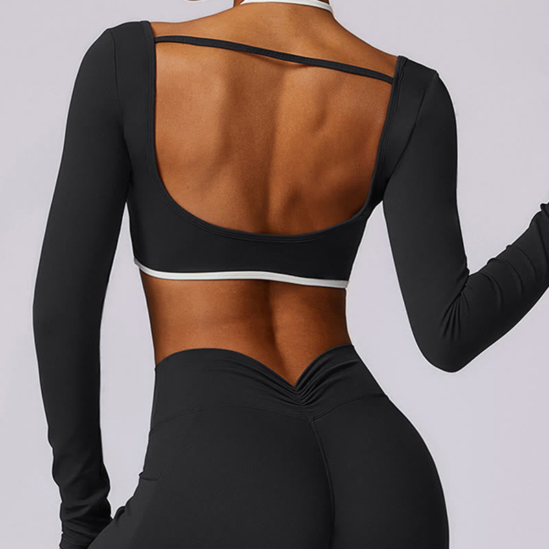 Buddha Stones Solid Color Halter Neck Bra Long Sleeve Crop Tank Top Pants Sports Fitness Gym Yoga Outfits - image 26