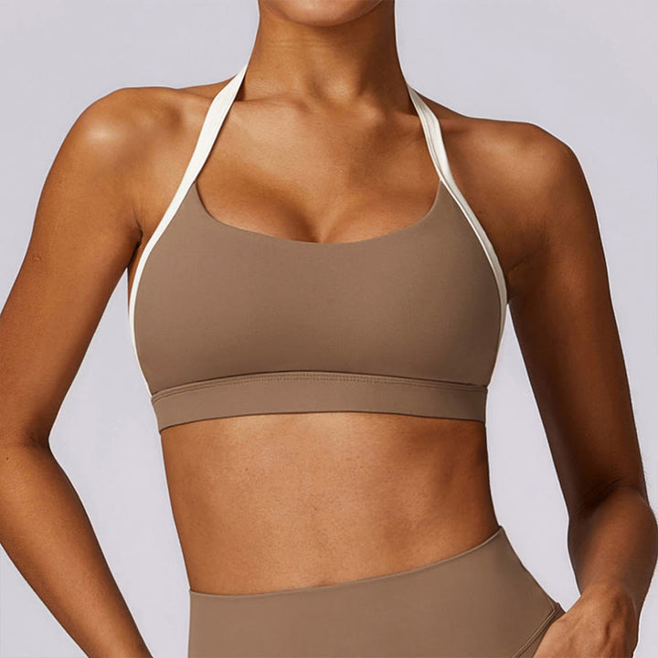 Buddha Stones Solid Color Halter Neck Bra Long Sleeve Crop Tank Top Pants Sports Fitness Gym Yoga Outfits - Brown - Bra - US6，UK/AU10，EU38 (XL) - image 35