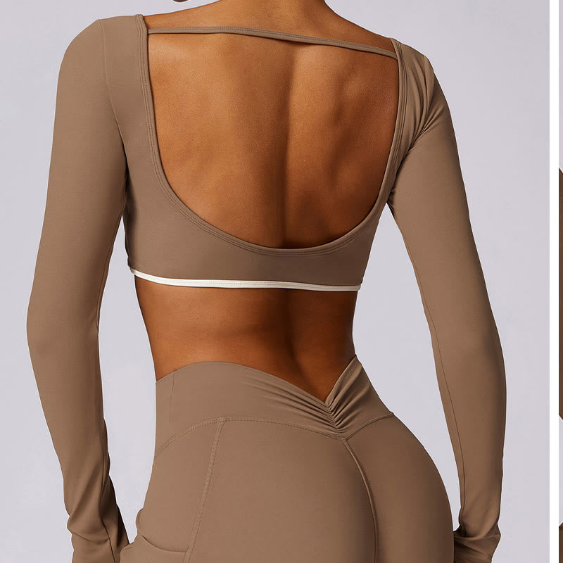 Buddha Stones Solid Color Halter Neck Bra Long Sleeve Crop Tank Top Pants Sports Fitness Gym Yoga Outfits - image 44