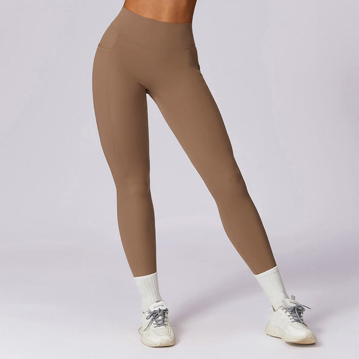 Buddha Stones Solid Color Halter Neck Bra Long Sleeve Crop Tank Top Pants Sports Fitness Gym Yoga Outfits - Brown - Pants - US6，UK/AU10，EU38 (XL) - image 48