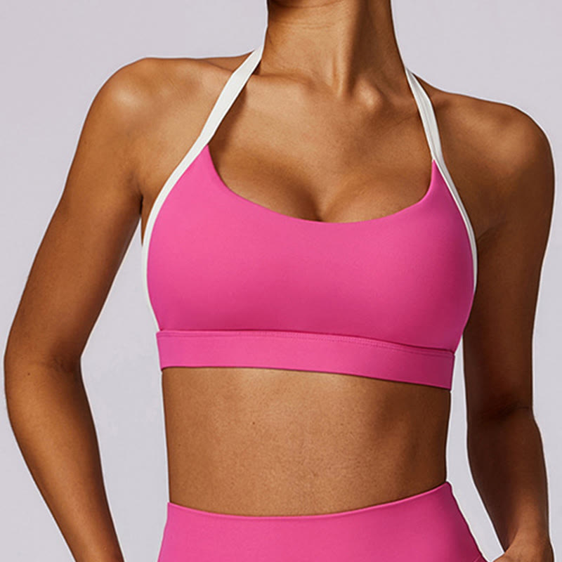 Buddha Stones Solid Color Halter Neck Bra Long Sleeve Crop Tank Top Pants Sports Fitness Gym Yoga Outfits - image 56