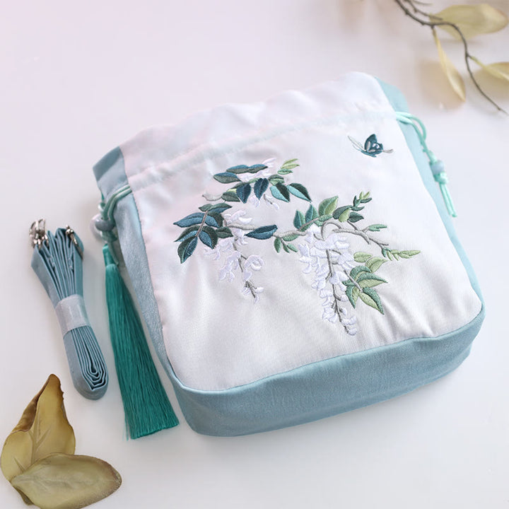 Buddha Stones Embroidered Flowers Wisteria Lily Cotton Linen Tote Crossbody Bag Shoulder Bag Handbag - image 2