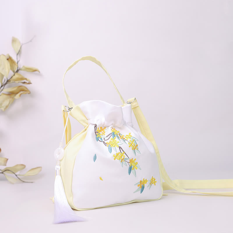 Buddha Stones Embroidered Osmanthus Peony Grape Cat Cotton Linen Tote Crossbody Bag Shoulder Bag Handbag - image 1