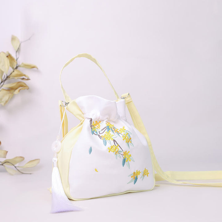 Buddha Stones Embroidered Osmanthus Peony Grape Cat Cotton Linen Tote Crossbody Bag Shoulder Bag Handbag - image 1