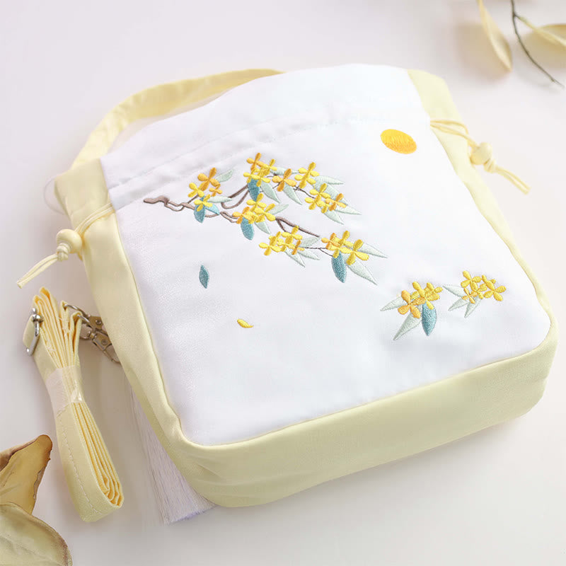 Buddha Stones Embroidered Osmanthus Peony Grape Cat Cotton Linen Tote Crossbody Bag Shoulder Bag Handbag - image 2