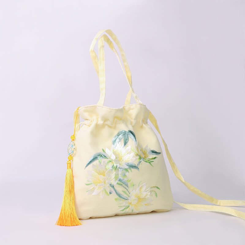 Buddha Stones Lotus Peony Epiphyllum Phoenix Suzhou Embroidery Cotton Linen Tote Crossbody Bag Shoulder Bag Handbag - image 5