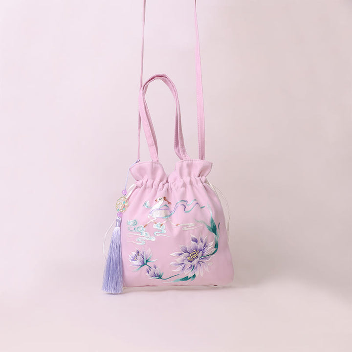 Buddha Stones Suzhou Embroidery Lotus Deer Epiphyllum Peony Rabbit Cotton Linen Tote Crossbody Bag Shoulder Bag Handbag - image 14