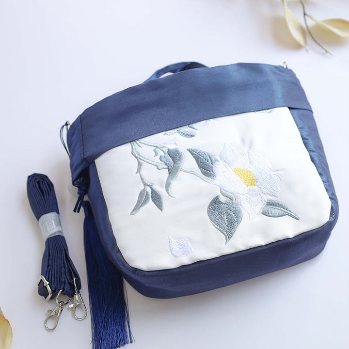 Buddha Stones Suzhou Embroidery Camellia Magnolia Peony Lotus Silk Tote Crossbody Bag Shoulder Bag Handbag - image 3