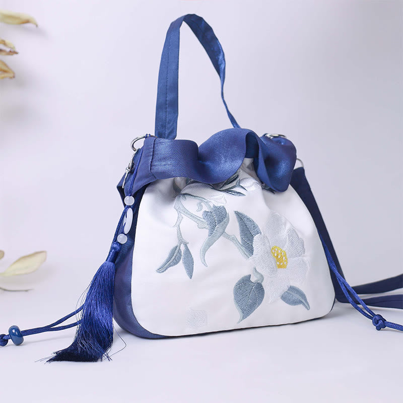 Buddha Stones Suzhou Embroidery Camellia Magnolia Peony Lotus Silk Tote Crossbody Bag Shoulder Bag Handbag - image 1