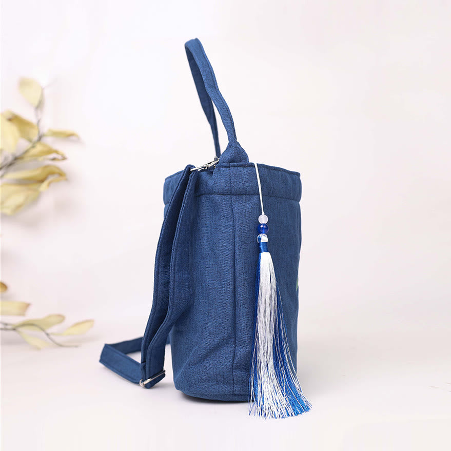 Buddha Stones Embroidery Wisteria Plum Lotus Cherry Blossom Cotton Linen Canvas Tote Crossbody Bag Shoulder Bag Handbag - image 4