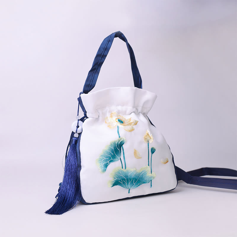 Buddha Stones Suzhou Embroidery Rabbit Lotus Epiphyllum Peony Magnolia Silk Tote Crossbody Bag Shoulder Bag Handbag - image 13