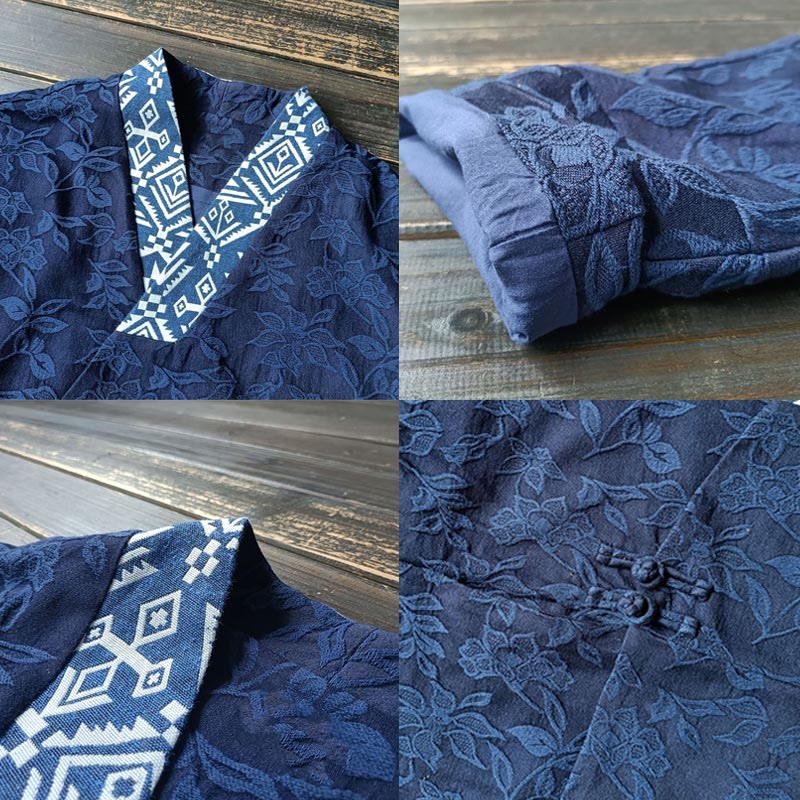 Buddha Stones Flower Jacquard V-Neck Long Sleeve Jacket - image 6