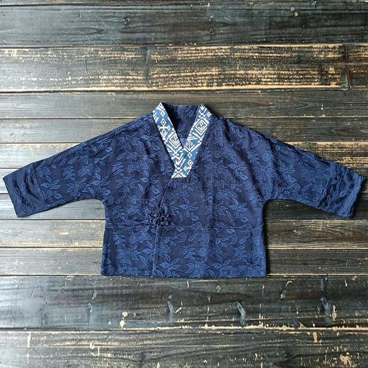Buddha Stones Flower Jacquard V-Neck Long Sleeve Jacket - image 14