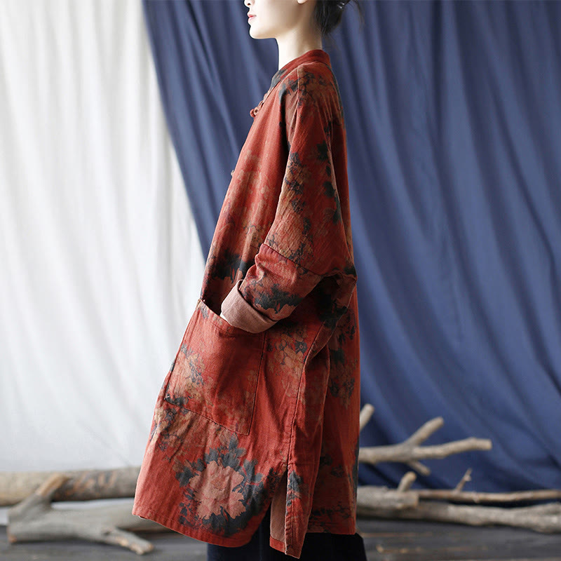 Buddha Stones Orange Peony Flower Frog-Button Open Front Jacket With Pockets - image 2